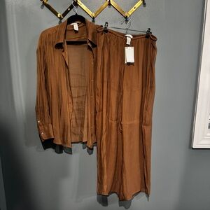 H&M Brown Wide Leg Pants & Shirt Set